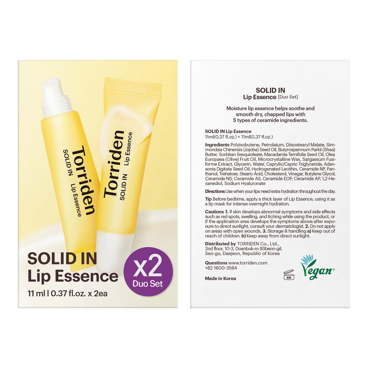 Torriden SOLID In Ceramide Lip Essence 0.37 onzas líquidas x 2 (paq...