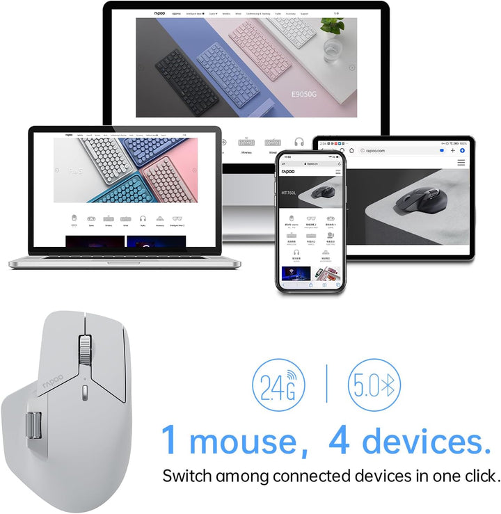 Rapoo MT760Mini Ratón Inalámbrico Bluetooth - Bluetooth 5.0 y 2.4GH...