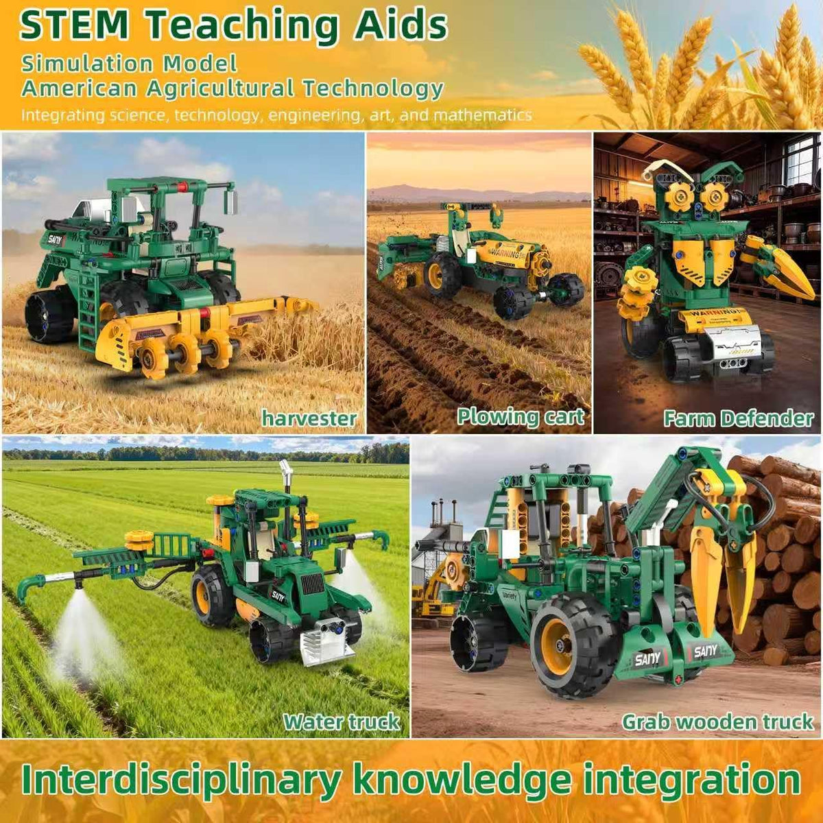 5 en 1 conjunto de kits de construcción de juguetes de robot STEM para niños de 6 a 14 años, aplicación y control remoto STEM cosechadora/carro de arado/camión de agua conjunto de construcción de