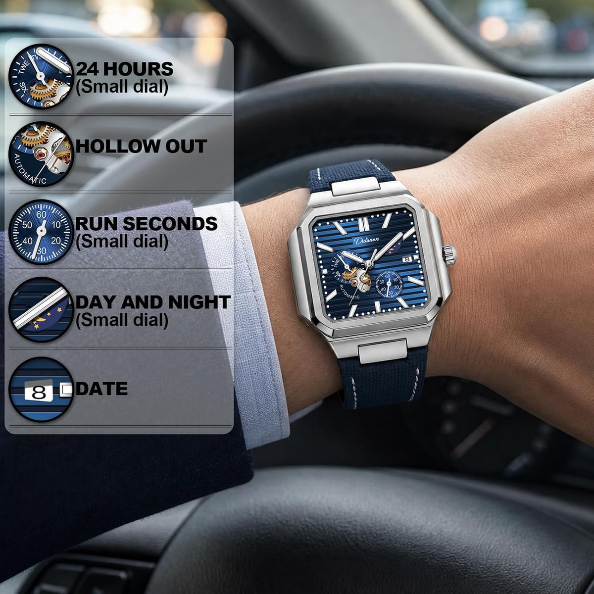 Reloj Automático Mecánico para Hombre, Relojes de Pulsera para Hombre, Diseño Cuadrado, Moda