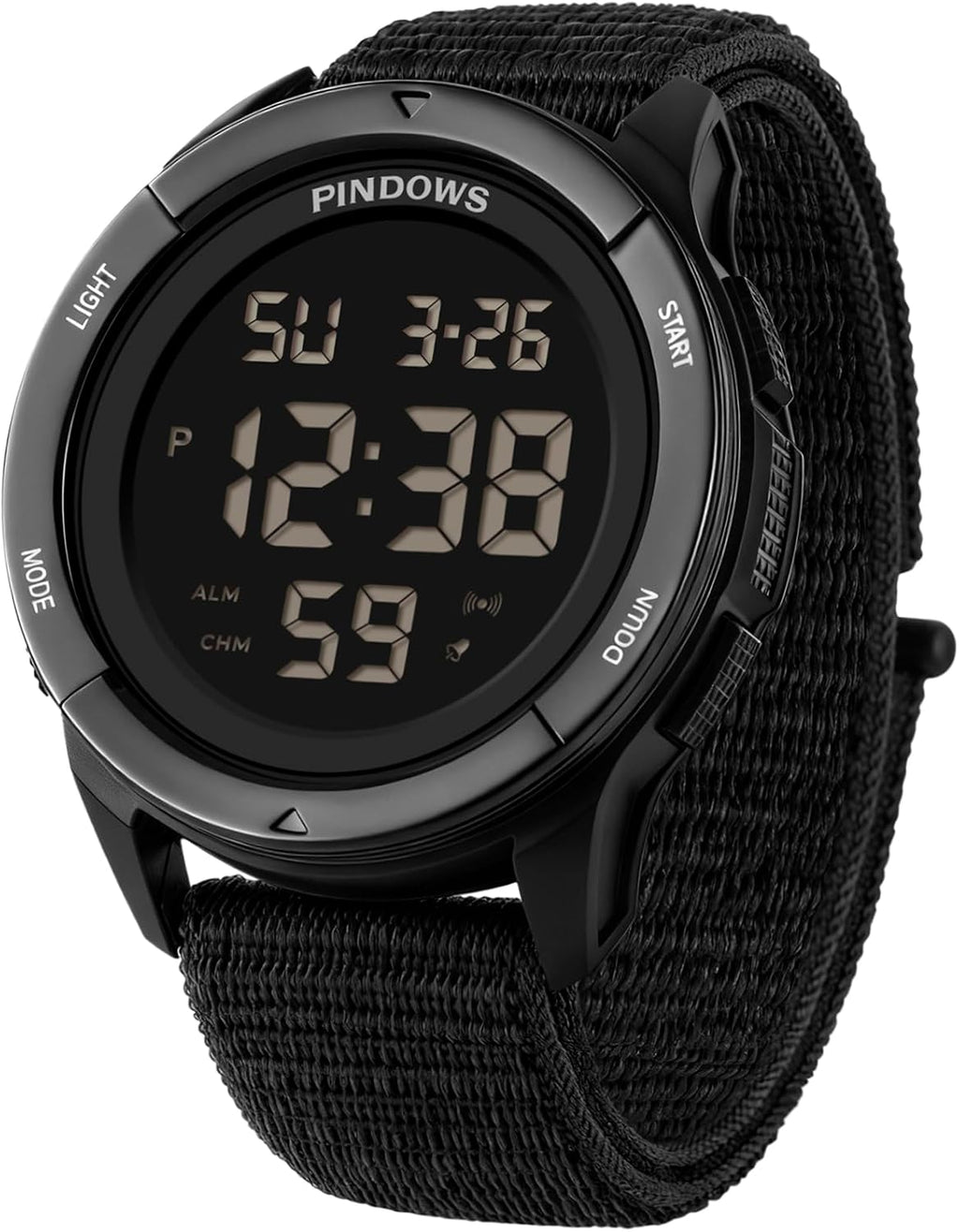 PINDOWS Reloj deportivo digital para hombre, reloj de pulsera táctico militar de cara grande para hombres, resistente al agua hasta 164.0 ft, retroiluminación LED, alarma, cronómetro, reloj resistente