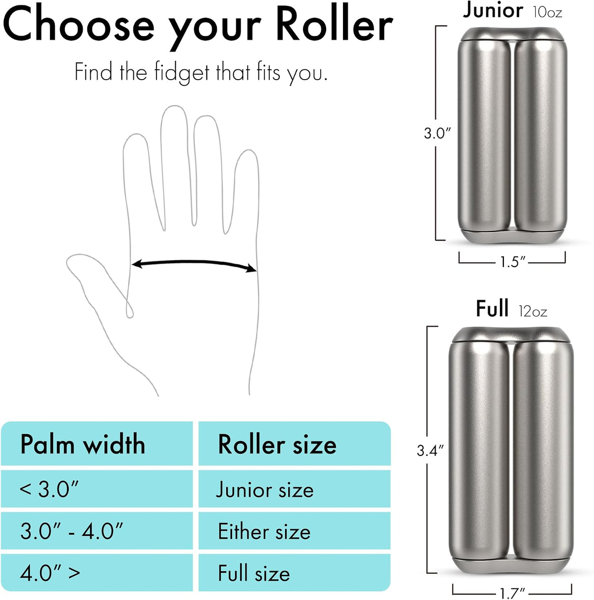 ONO Roller - Juguete antiestrés de mano para adultos | Ayuda a aliviar el estrés, la ansiedad, la tensión | Promueve el enfoque, la claridad | Diseño compacto y portátil (mate, tamaño completo, acero