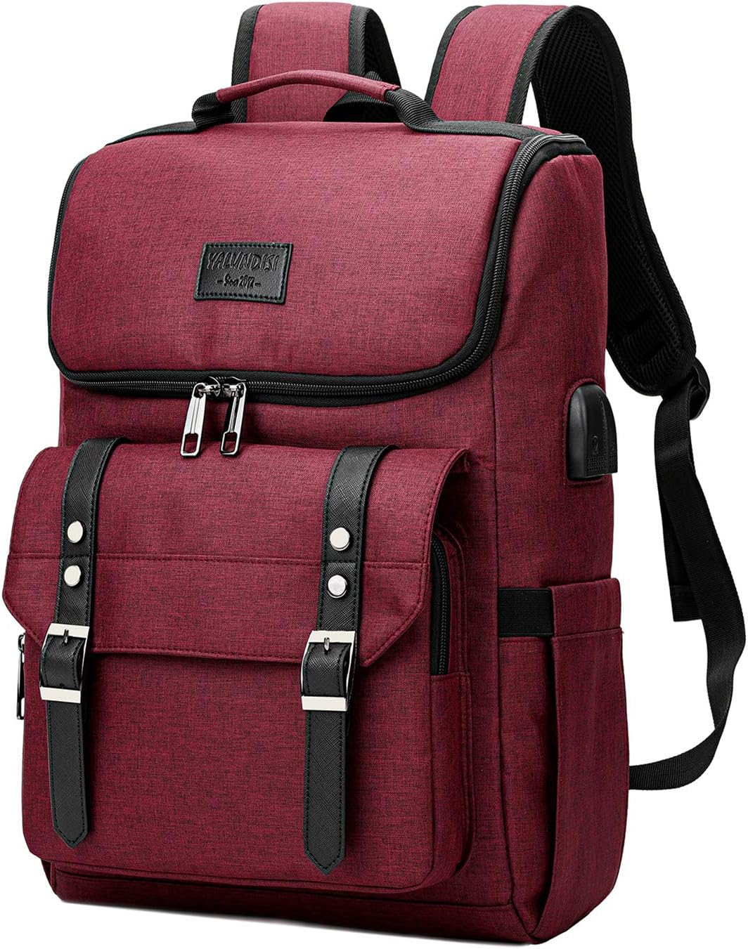 YALUNDISI Mochila vintage de viaje para laptop con puerto de carga...