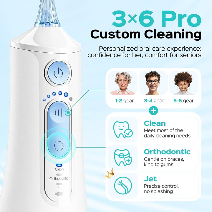 COSLUS Irrigador de agua portátil para dientes: 3 modos y 6 ajustes...
