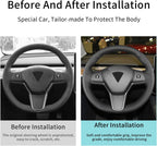 Funda para volante cosida a mano, apta para Tesla Model 3 2017-2023/Modelo Y 2020-2023, funda antideslizante de cuero de microfibra transpirable para volante de automóvil, accesorios para el interior del automóvil