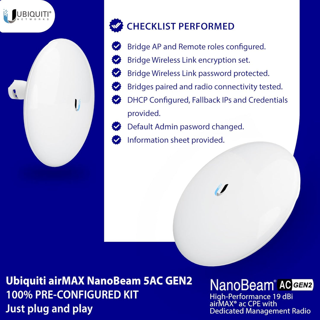 Puente inalámbrico NBE-5AC-GEN2 PRE-CONFIGURADO Paquete de