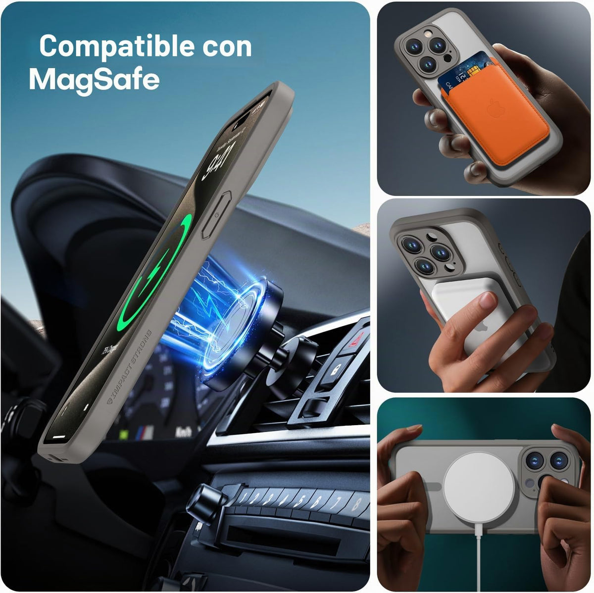 ImpactStrong Protector Magnético Diseñado para Funda iPhone 15 Pro Max [Protección de Cámara] [Probado contra Caídas de Grado Militar] [Compatible con MagSafe] Funda de Teléfono Delgada Translúcida