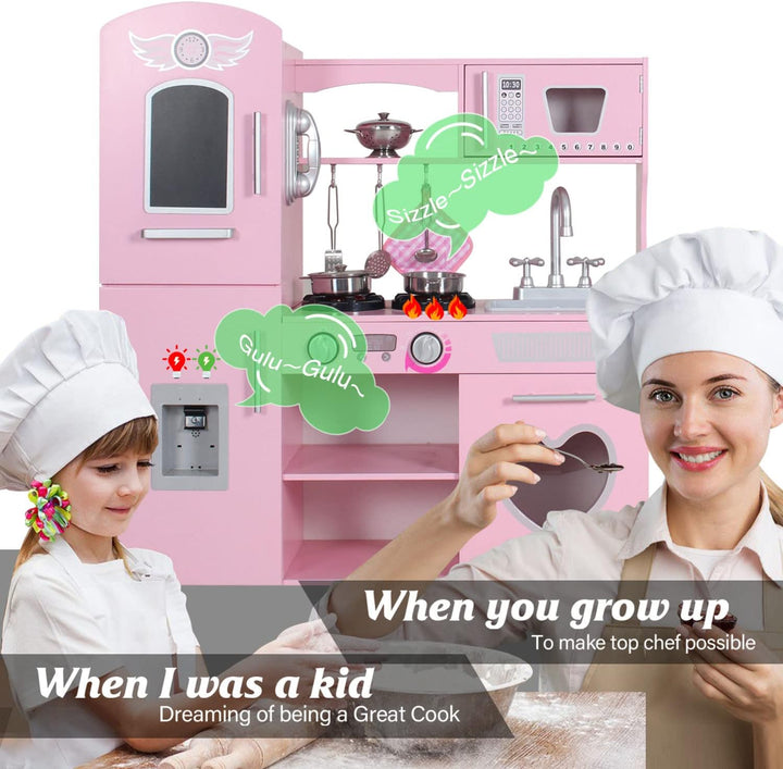 TaoHFE Juego de cocina LED mejorado para niños, cocina de madera, b...