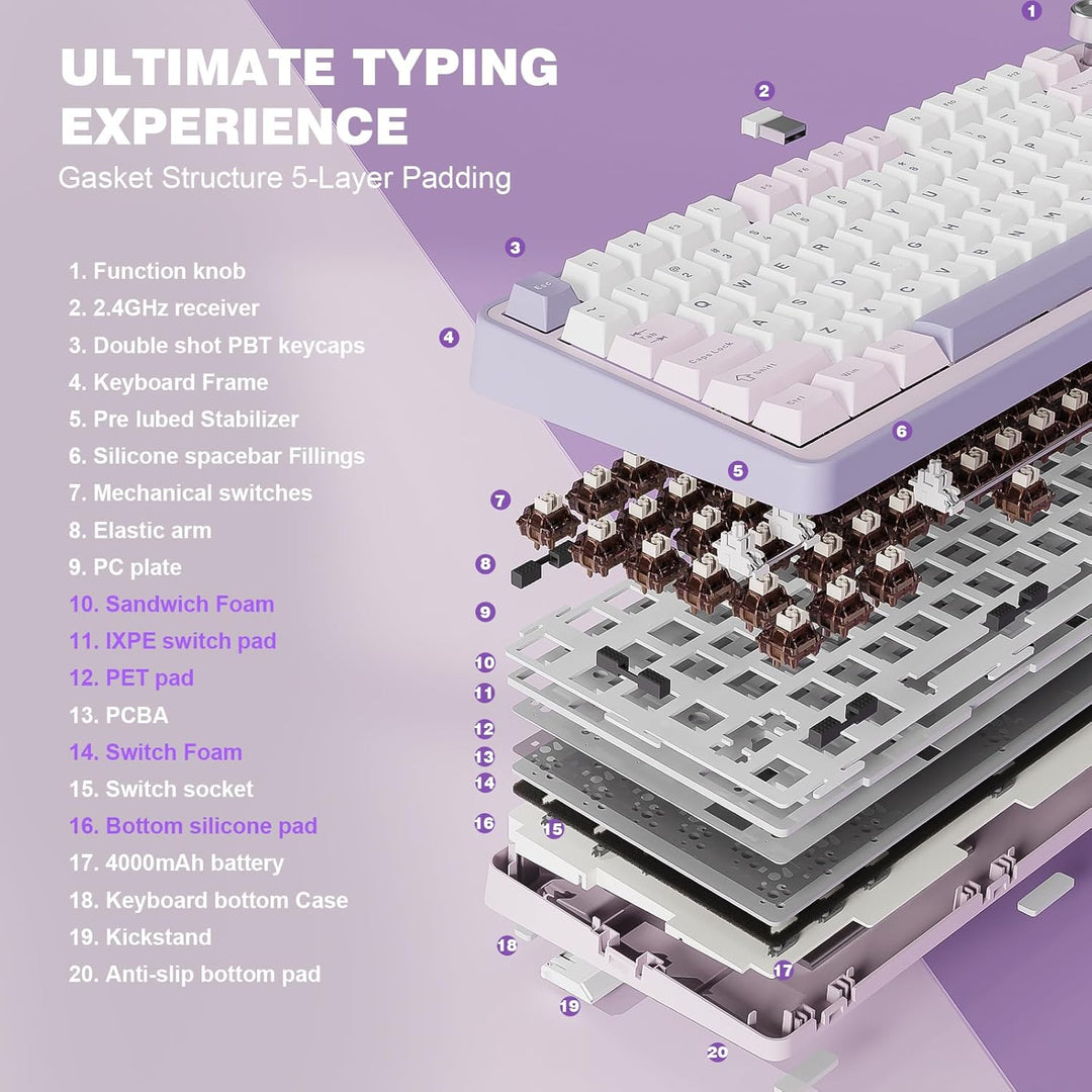 YUNZII Teclado mecánico inalámbrico B75 PRO, diseño del 75 % con pe...