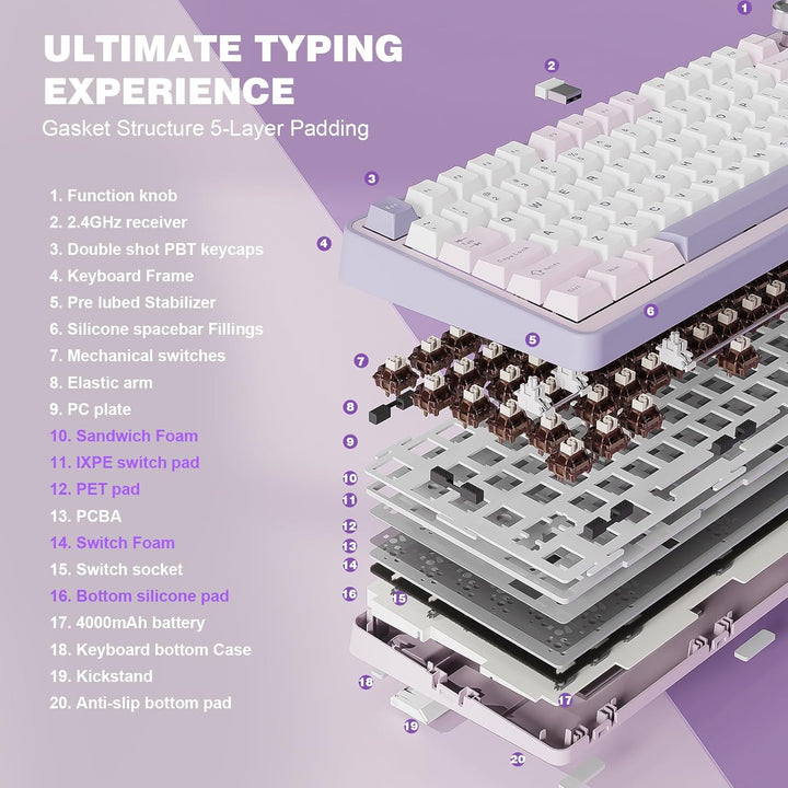 YUNZII Teclado mecánico inalámbrico B75 PRO, diseño del 75 % con pe...