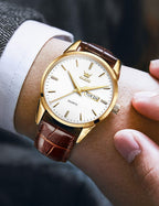 OLEVS Relojes de Cuero para Hombres, Casual, Fácil de leer, Quartz, Números, Resistente al Agua