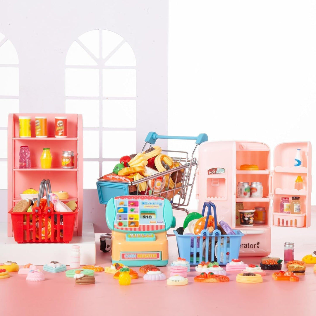 164Pcs Mini Carrito de Compras Cesta Miniatura Comida Bebida Juguet...