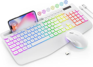 Combo de teclado y mouse inalámbricos, 9 efectos retroiluminados, r...