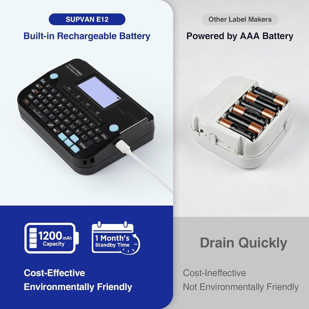 SUPVAN Máquina etiquetadora con teclado y Bluetooth E12 con 4 cintas
