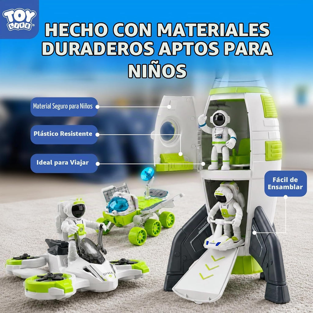 TOY Life Juguete de cohete espacial para niños, transbordador con astronauta nave espacial, planeta y automóvil, para niños de 3, 4, 5, 6, 7, 8, regalo de cumpleaños para mayores de 3 años