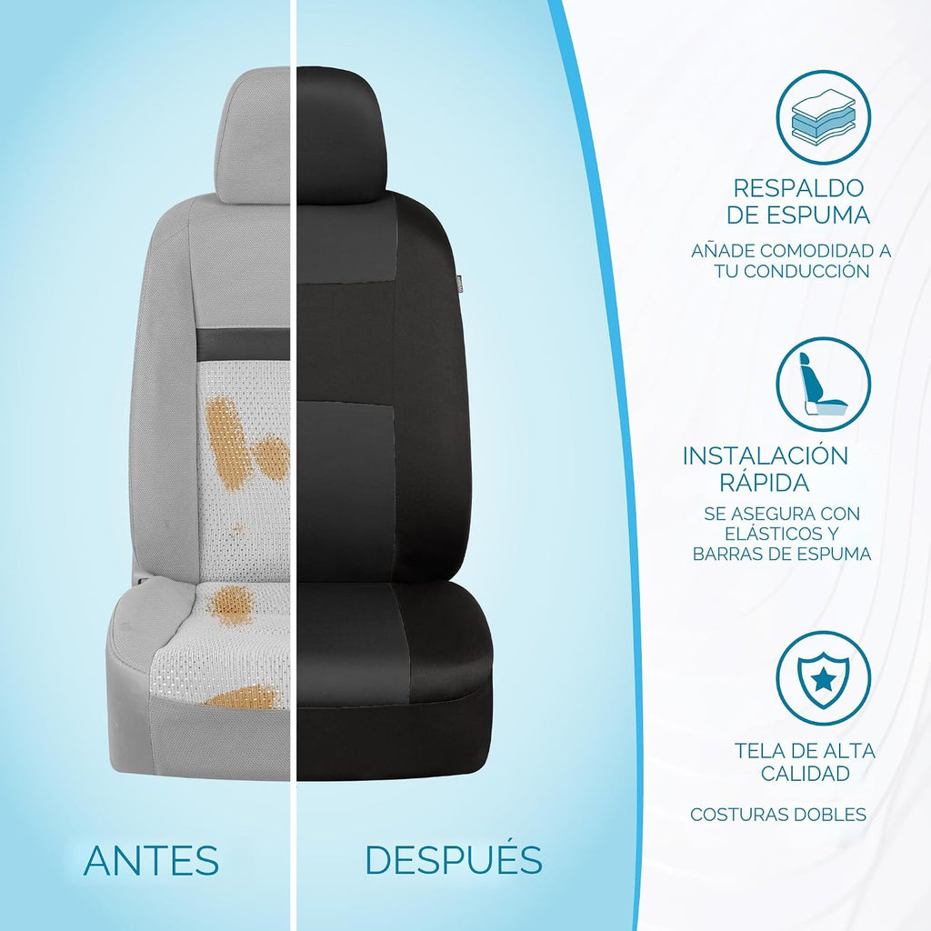 BDK PolyPro - Juego completo de fundas de asiento de automóvil en carbón sobre negro, banco dividido delantero y trasero para automóviles, juego de fundas fáciles de instalar, accesorios para
