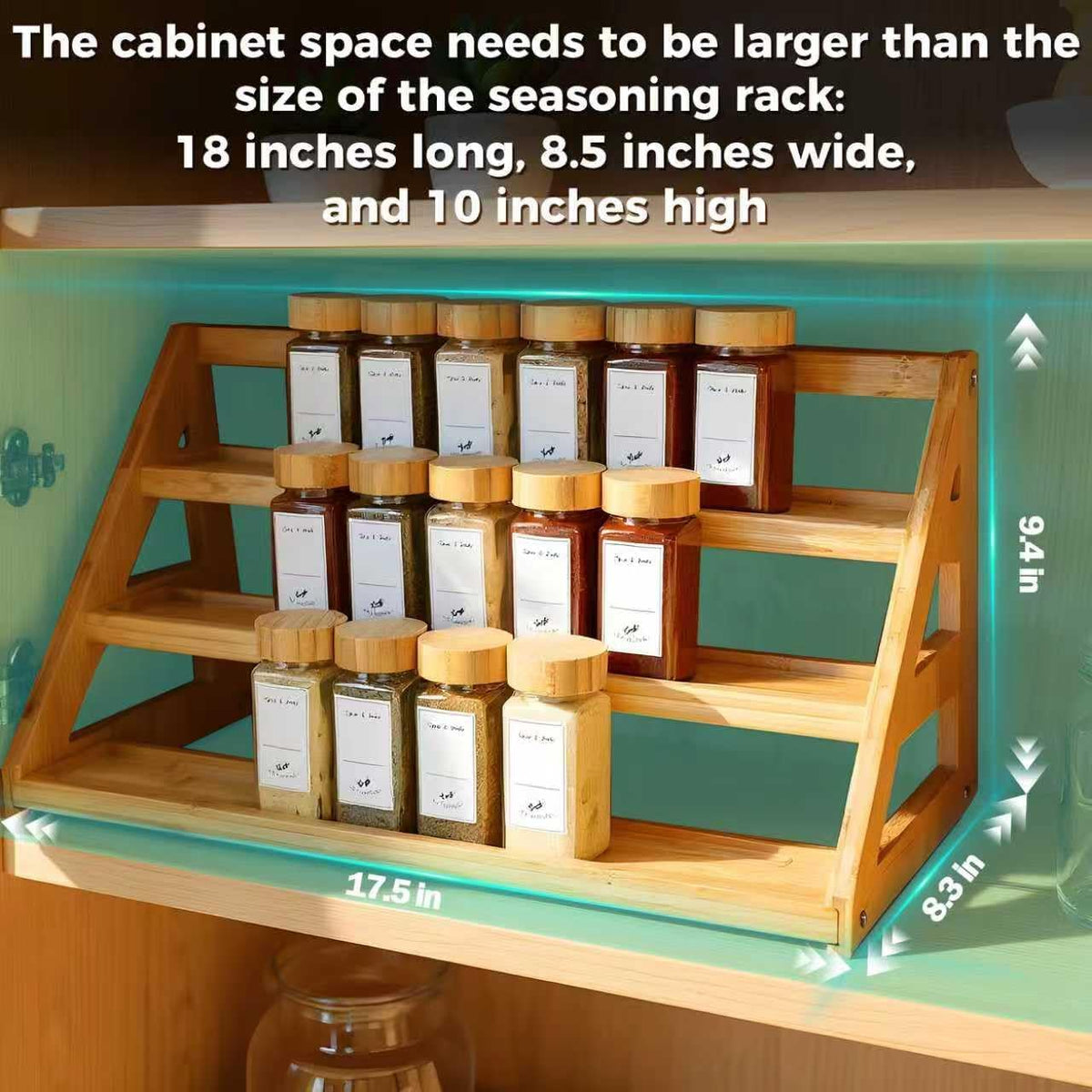 Estante para especias, organizador de especias, 3 niveles, de bambú, solución para almacenamiento de especias en cocinas, encimeras, salas de almacenamiento y otros lugares
