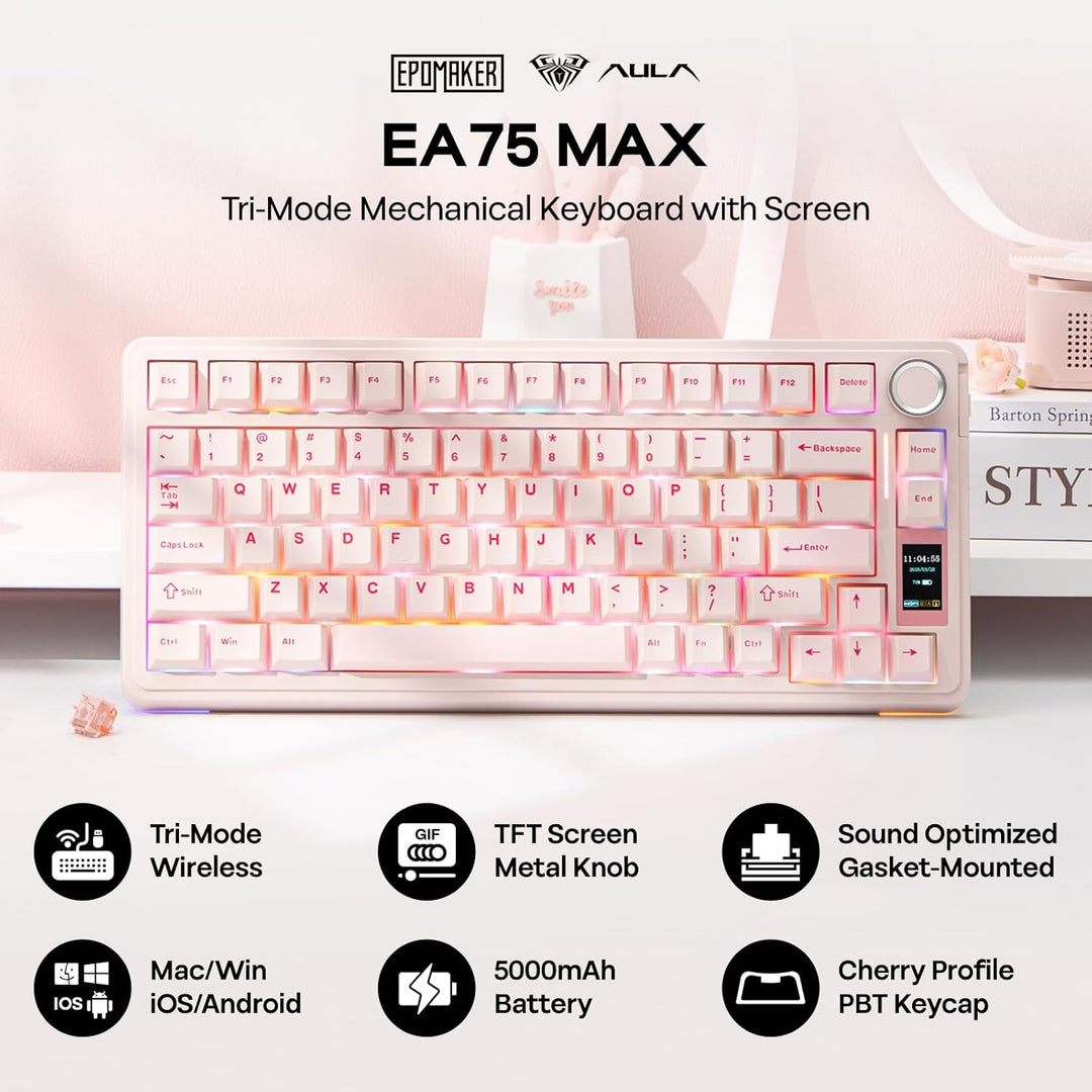 EPOMAKER X Aula EA75 MAX Teclado inalámbrico para juegos con pantal...