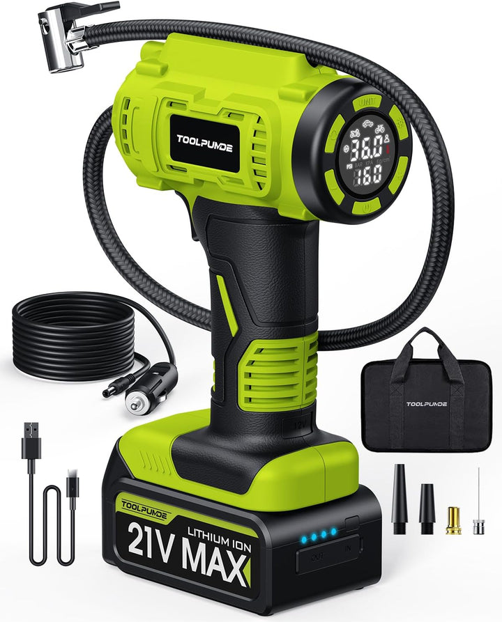 TOOLPUMDE Inflador de neumáticos actualizado, compresor de aire por...