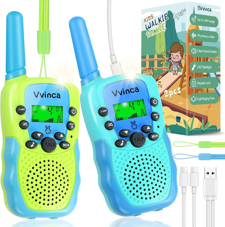Vvinca Walkie Talkies recargables para niños, paquete de 2, juguete...
