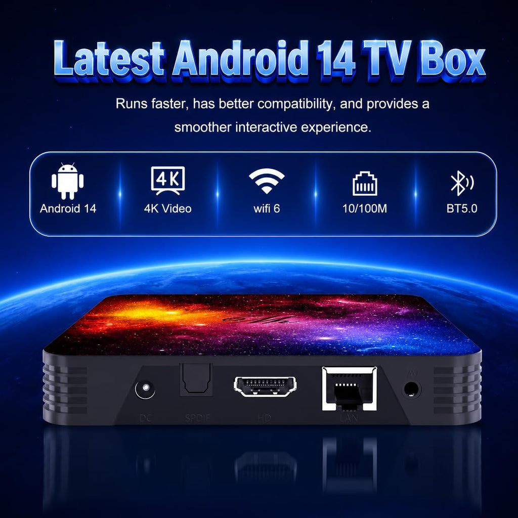 Android TV Box 14.0,4GB+64GB, soporte de vídeo 8K, USB 2.0/3.0