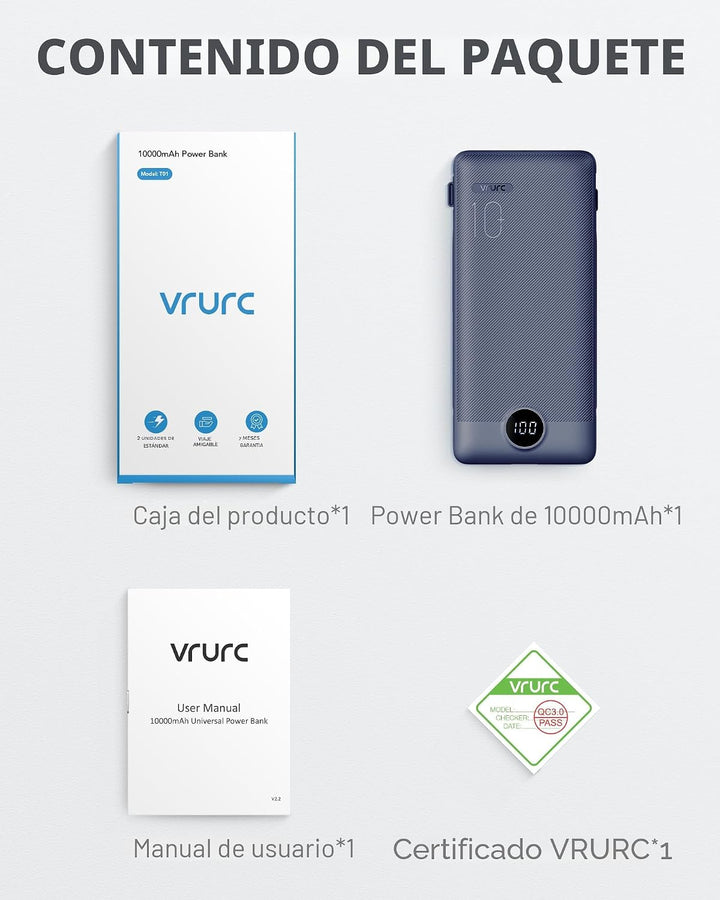 VRURC Cargador portátil con cables integrados y enchufe de pared de...