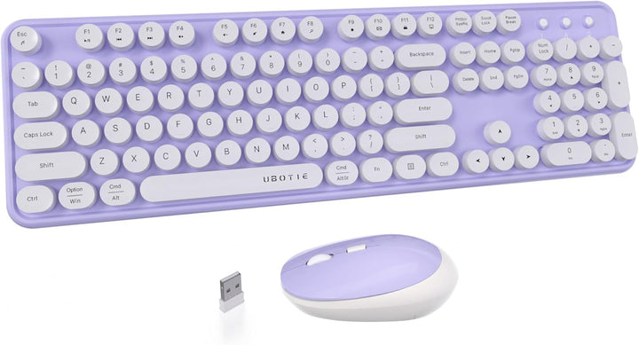 UBOTIE Teclado inalámbrico colorido para computadora y mouse óptico...