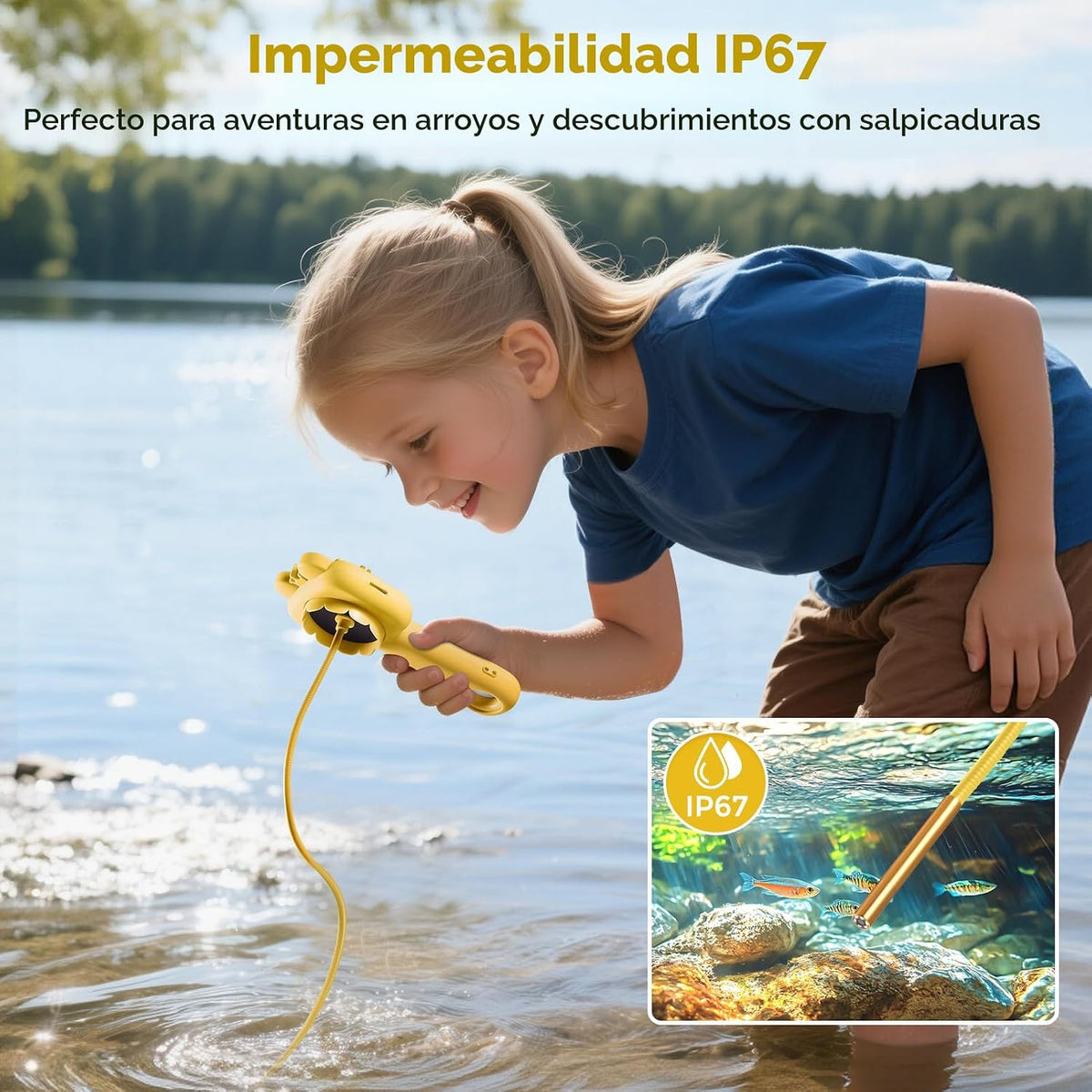 Cámara de boroscopio de juguete para niños, juguete educativo STEM Science al aire libre para niños de 4, 5, 6, 7, 8, 9, 10 años, regalo de cumpleaños, cámara infantil de 2.4 pulgadas para aventuras al aire libre y descubrimiento de la naturaleza (amarill