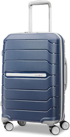 Samsonite Freeform - Maleta de mano rígida con ruedas giratorias, maleta rígida, aprobada por la TSA, aerolínea, carcasa rígida expandible, ruedas suaves para viajes ligeros, color azul marino