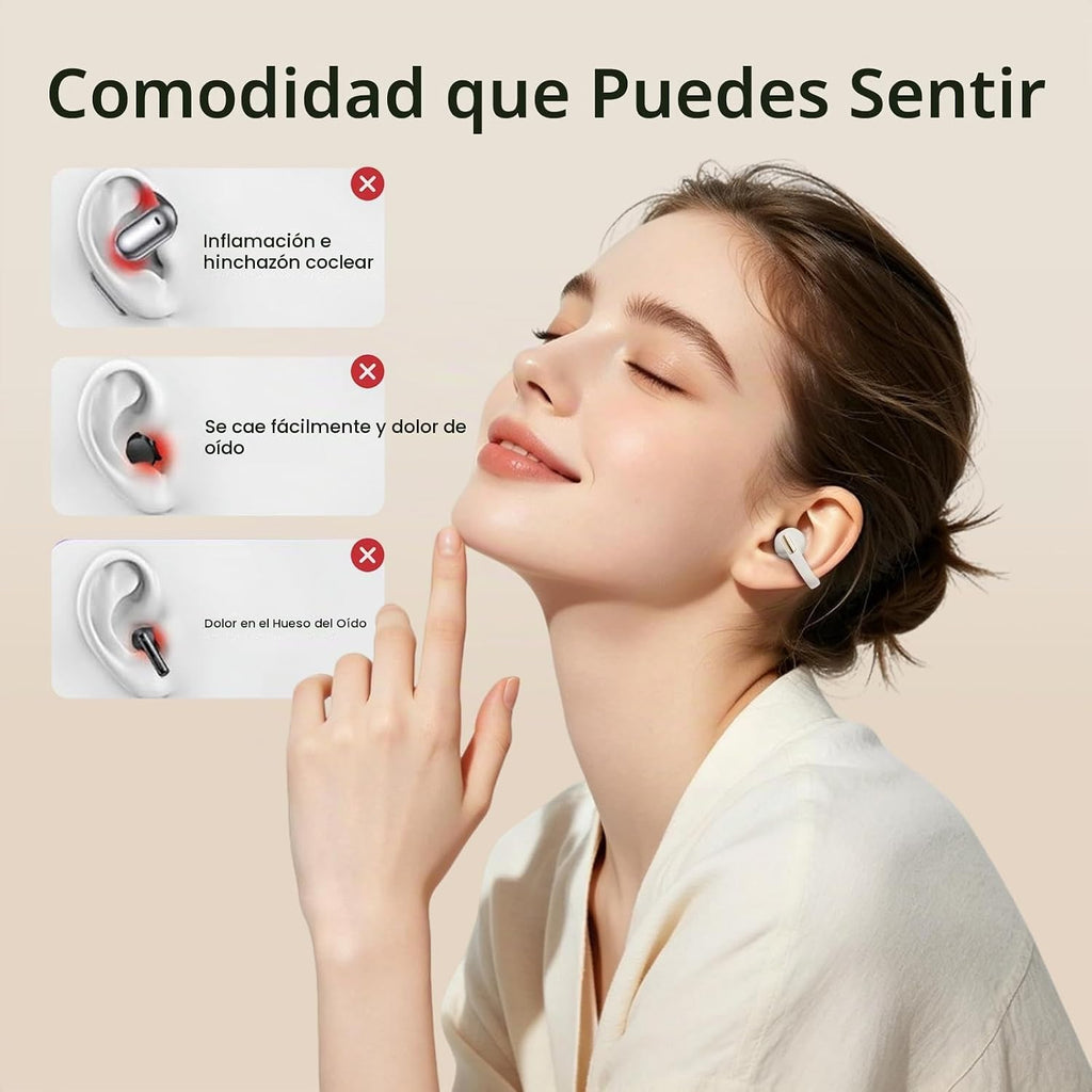 Auriculares con clip, auriculares inalámbricos Bluetooth 6.0 de oreja abierta con control táctil, diseño ligero de clip para la oreja, auriculares deportivos aptos para gafas para correr