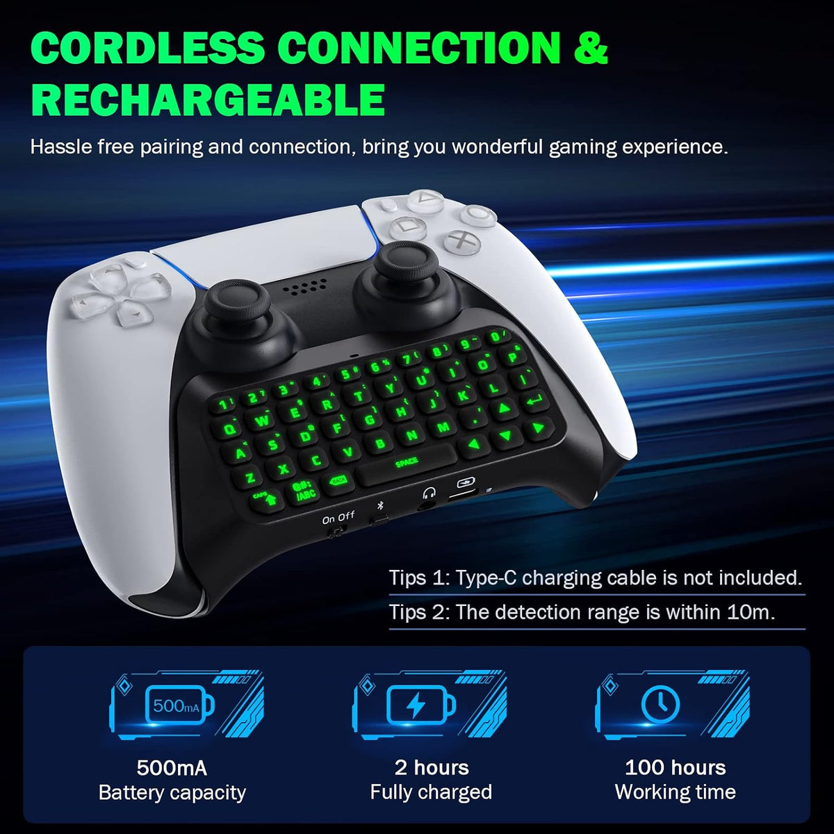 Teclado MoKo para controlador PS5 con retroiluminación verde