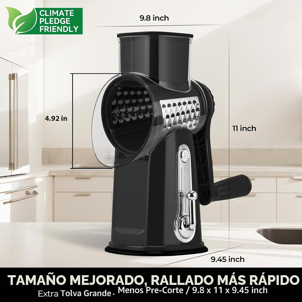 SUSTEAS Rallador rotatorio de queso 5 cuchillas, rebanadora de verduras de