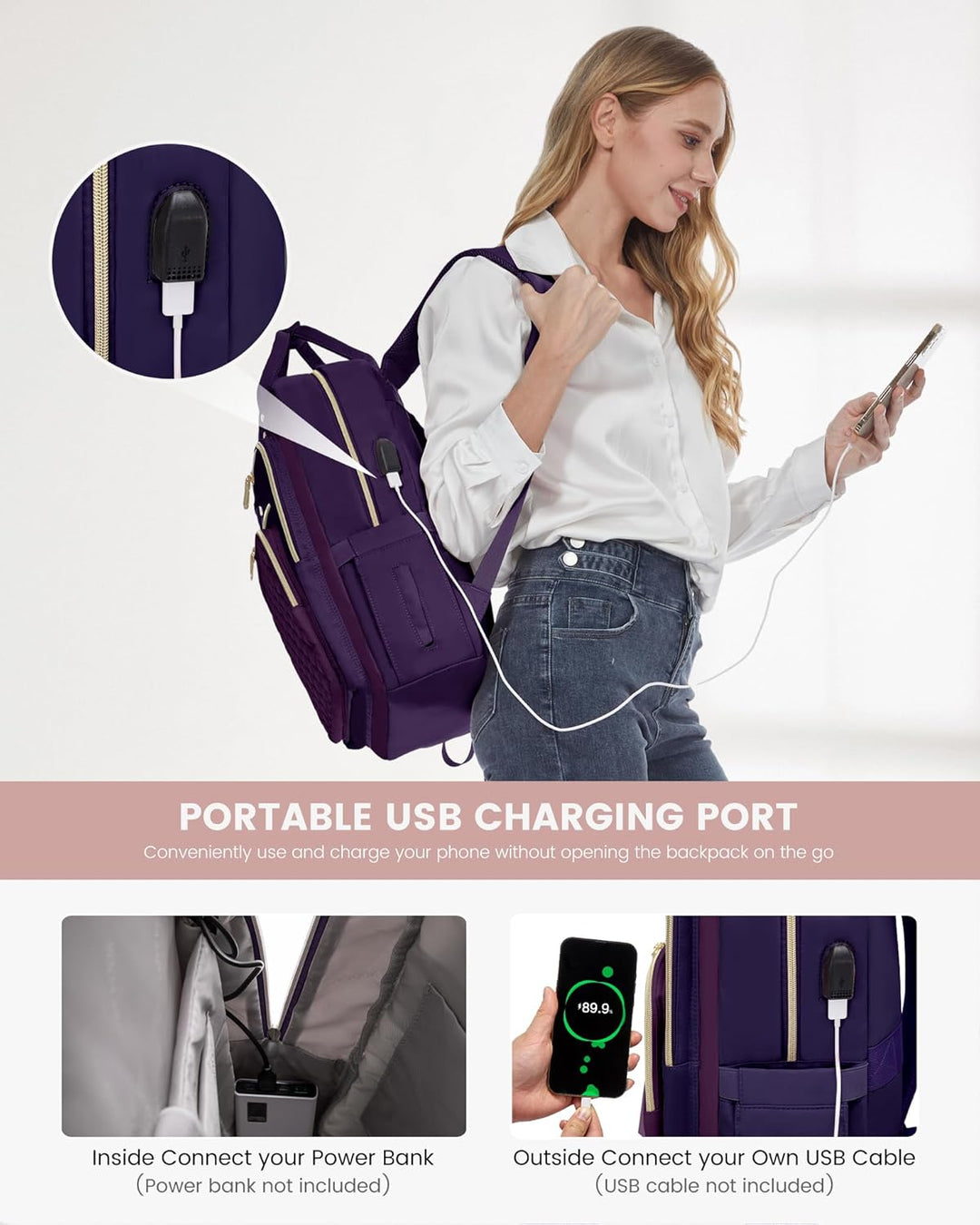 LOVEVOOK - Mochila de computadora portátil para mujer, bolsa de via...