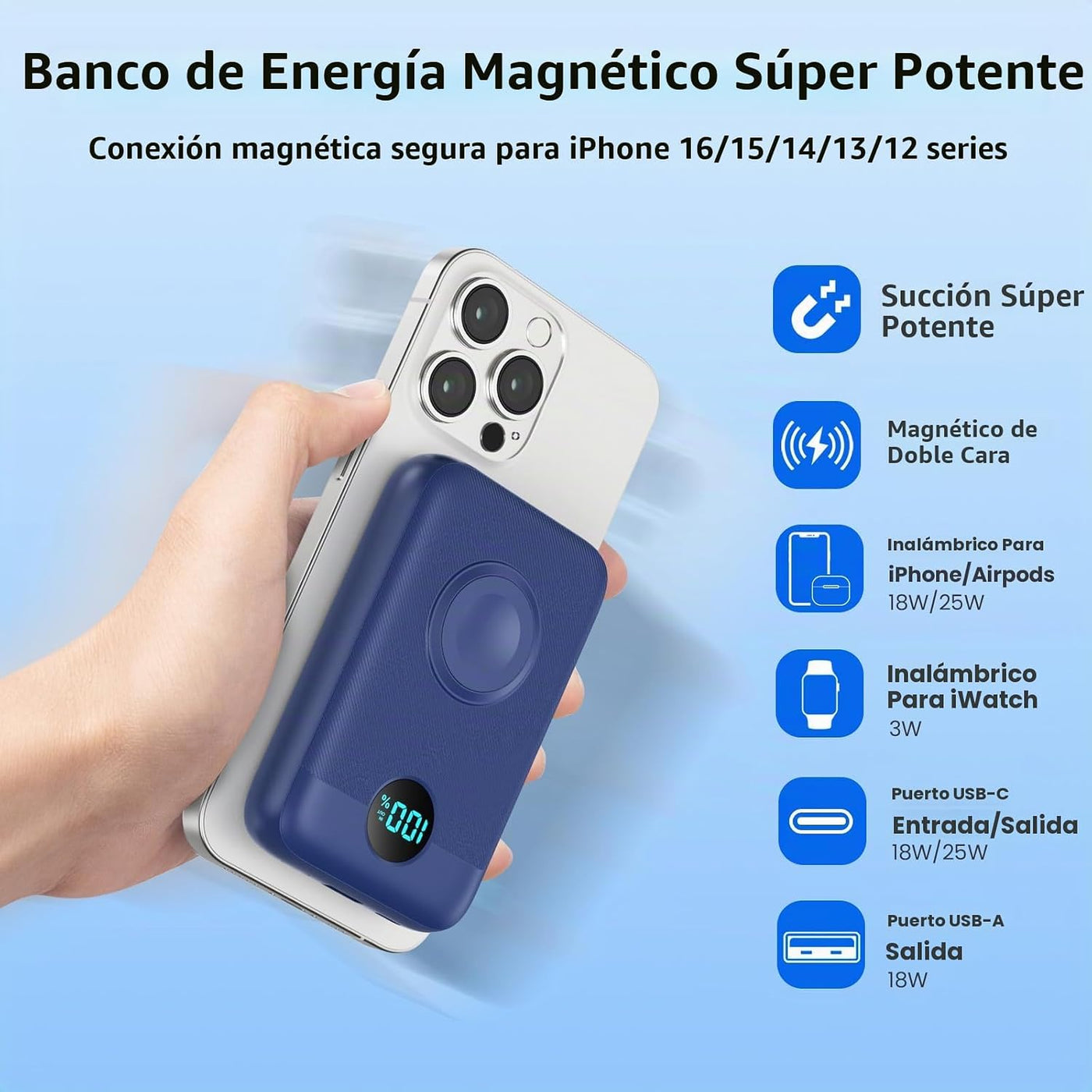 Cargador portátil magnético para iPhone y iWatch, cargador de bater...