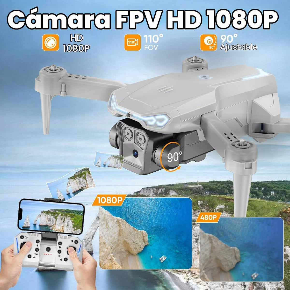 Naseto - Dron plegable HD 1080P con cámara para adultos y niños, cuadricóptero RC con despegue/aterrizaje con una tecla, retención de altitud, vuelo de punto de ruta, giro de 360°, 2 baterías, regalo fácil de volar para niños y niñas