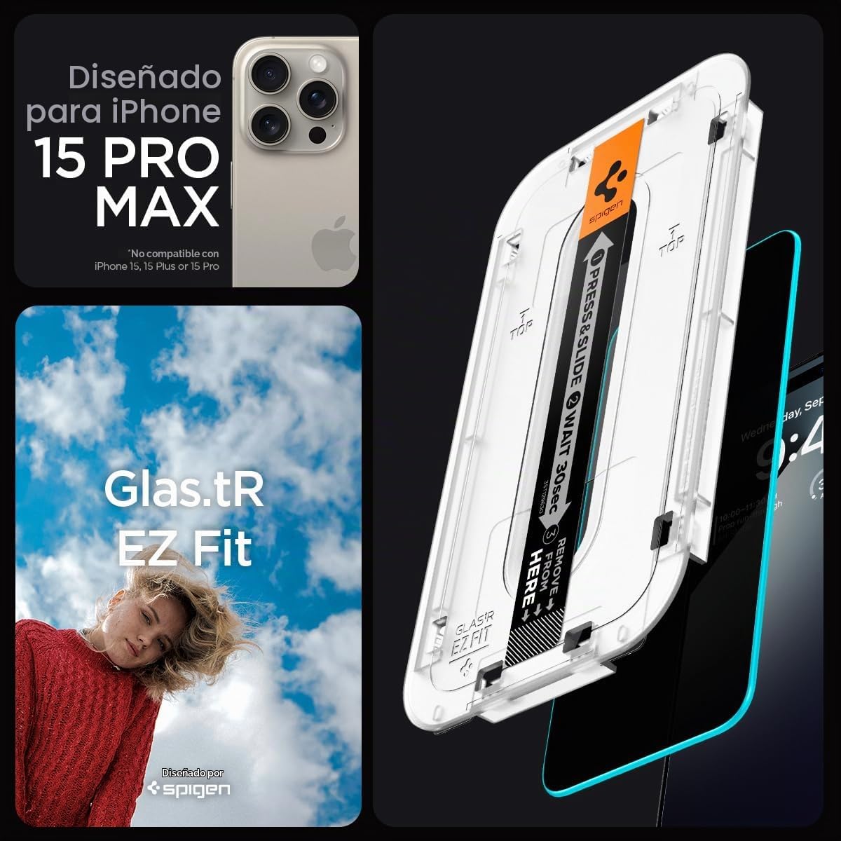 Spigen GlasTR EZ FIT Protector de Pantalla de Privacidad para iPhone 15 Pro Max