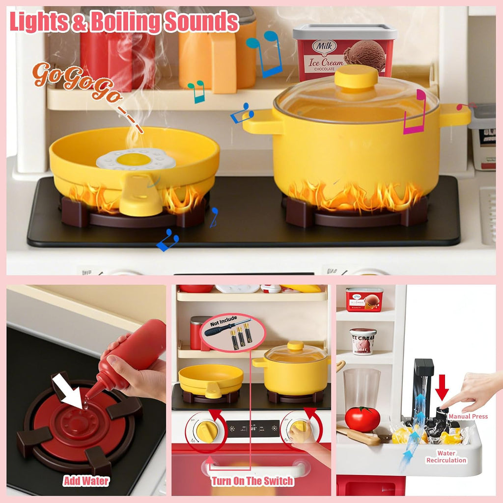 GEIYATOI Juego de cocina para niños de 34.5 pulgadas con estufa de vapor y