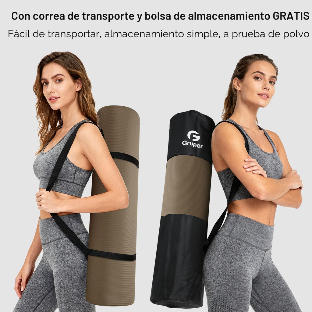 Gruper Esterilla de yoga antideslizante, 10/15mm de grosor NBR extra gruesa