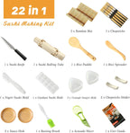 Delamu Kit de fabricación de sushi, kit de rodillo de bazooker 22 en 1 con alfombrillas de bambú, cuchillo de chef, molde de arroz para sushi triángulo/nigiri/gunkan, palillos, platos de salsa, esparcidor de arroz, guía del usuario (idioma español no
