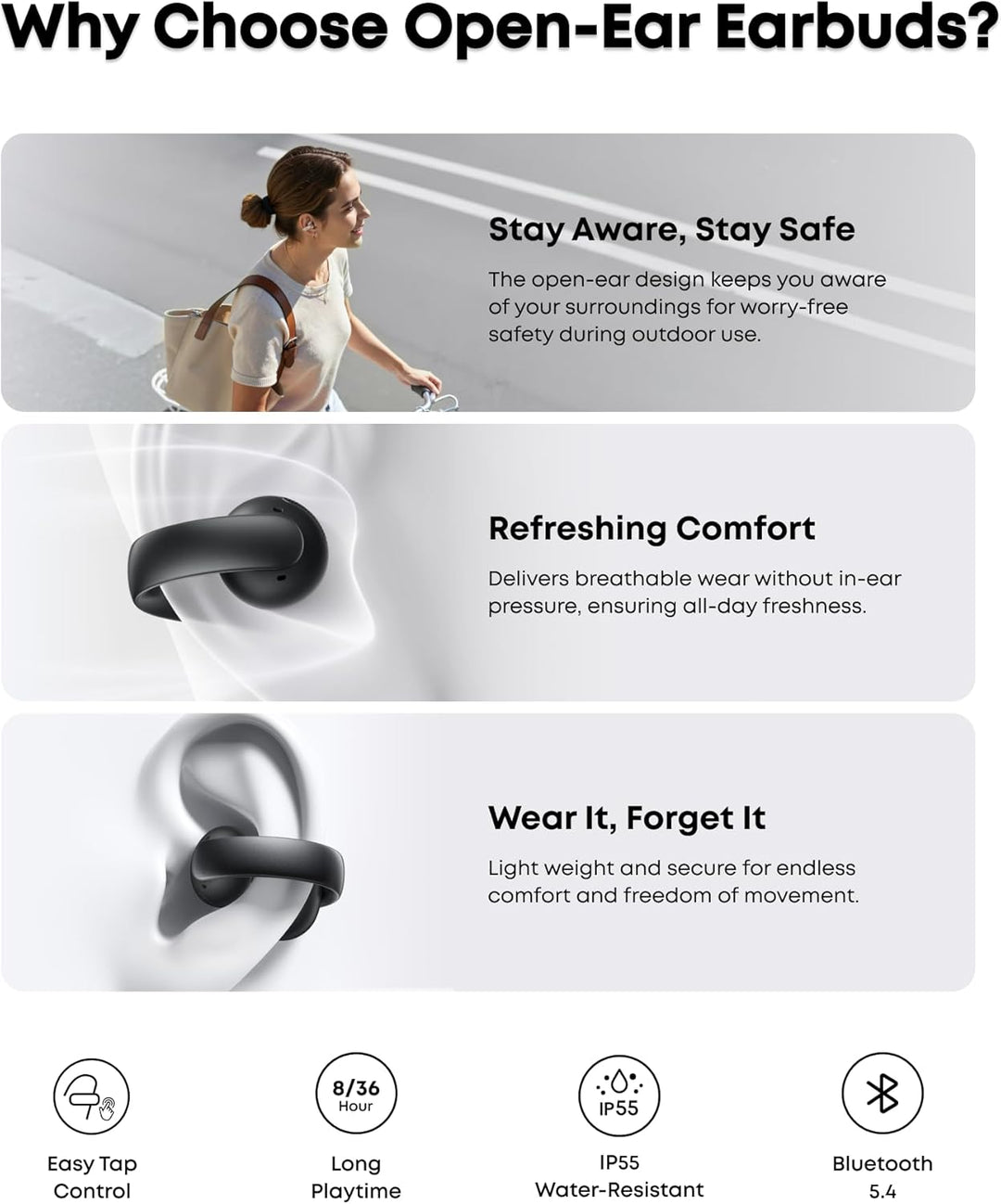Soundcore AeroClip by Anker, auriculares de oreja abierta, auricula...