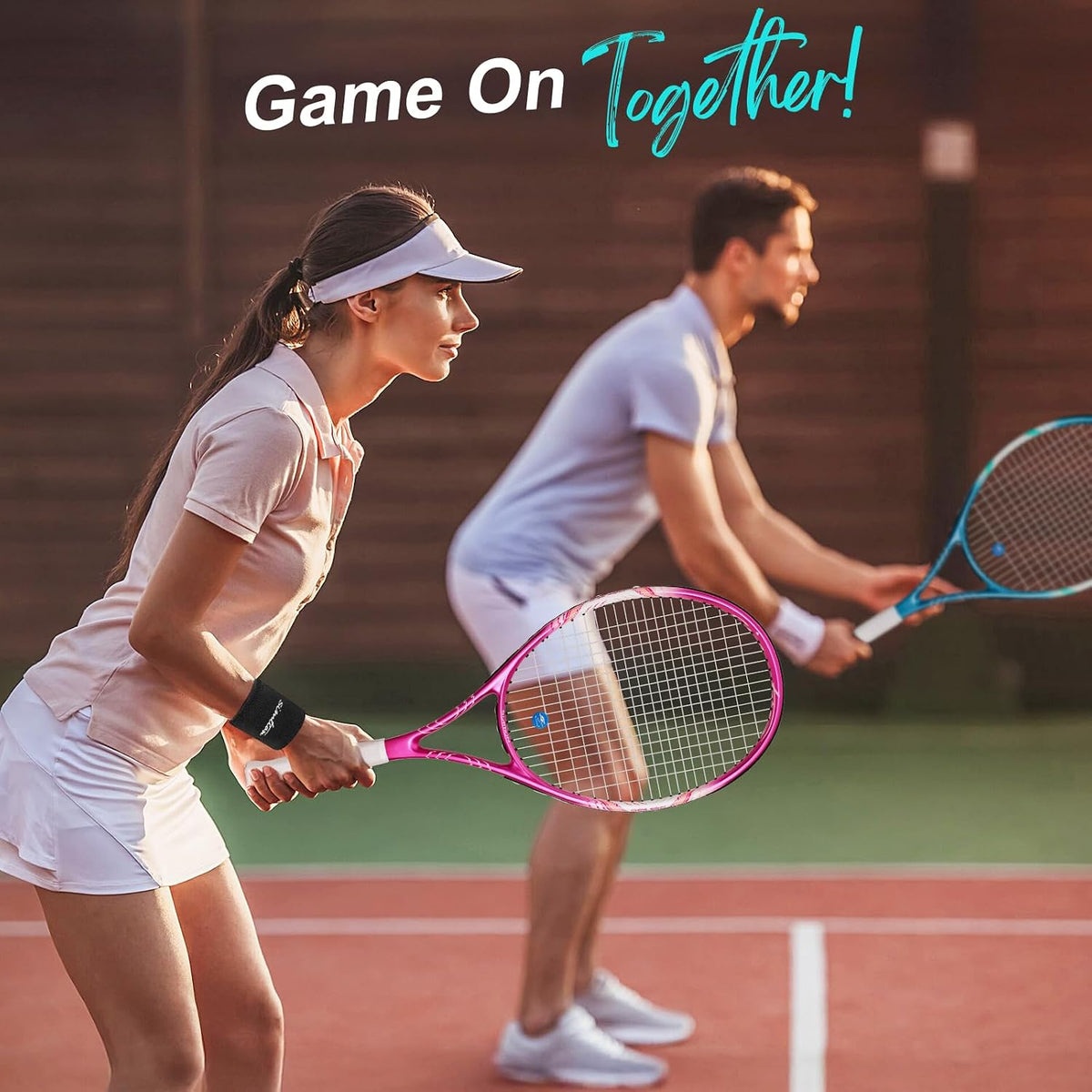 Juego de raquetas de tenis de 27 pulgadas, raquetas de tenis preencordadas para 2 jugadores para adultos, 2 cintas de sobreagarre, 3 pelotas, 2 pulseras y bolsa de transporte, para
