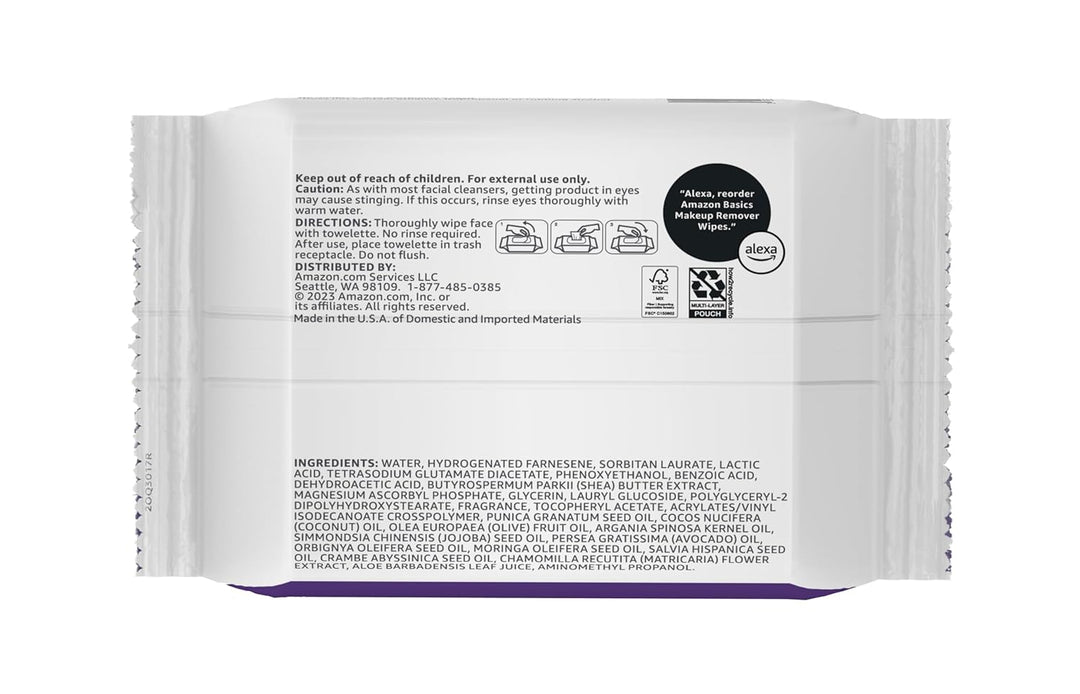 Amazon Basics Toallitas desmaquillantes, limpieza suave, dermatológ...