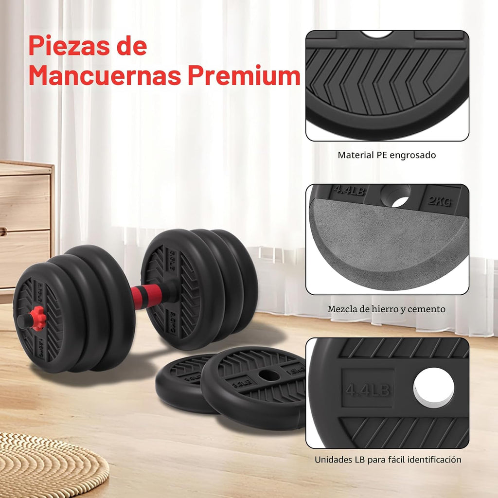 Mancuernas ajustables, juego de mancuernas de 20/30/40/60/80 libras, juego de pesas libres 4 en 1 para mujeres/hombres, equipo de entrenamiento utilizado como barra/pesas rusas/soporte de flexión para