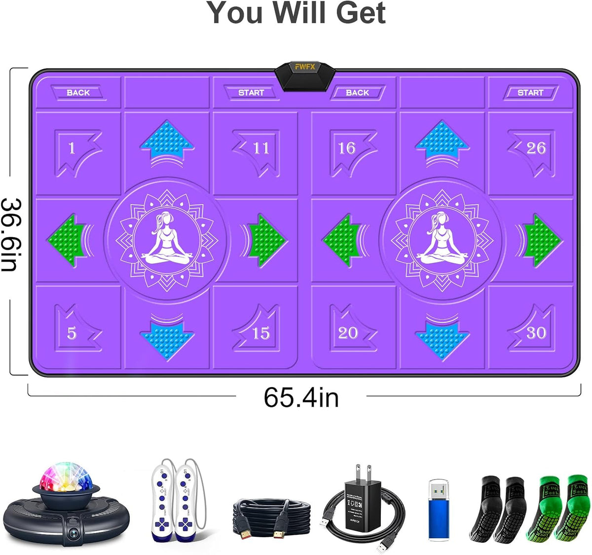 Lámpara Wireless Dance Mat for Kids and Adults, Exercise Dance Pad Game for TV
