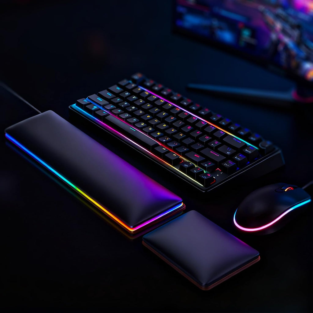 Juego de reposamuñecas para teclado y mouse RGB para teclados compactos del 60% al 75%