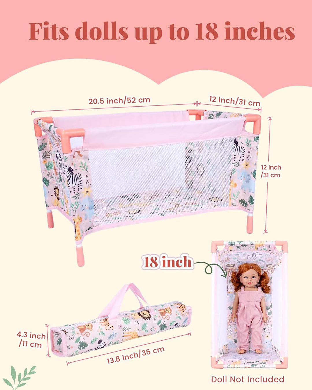 BABESIDE 7 piezas de cuna para muñecas de 18 pulgadas, cama de muñe...