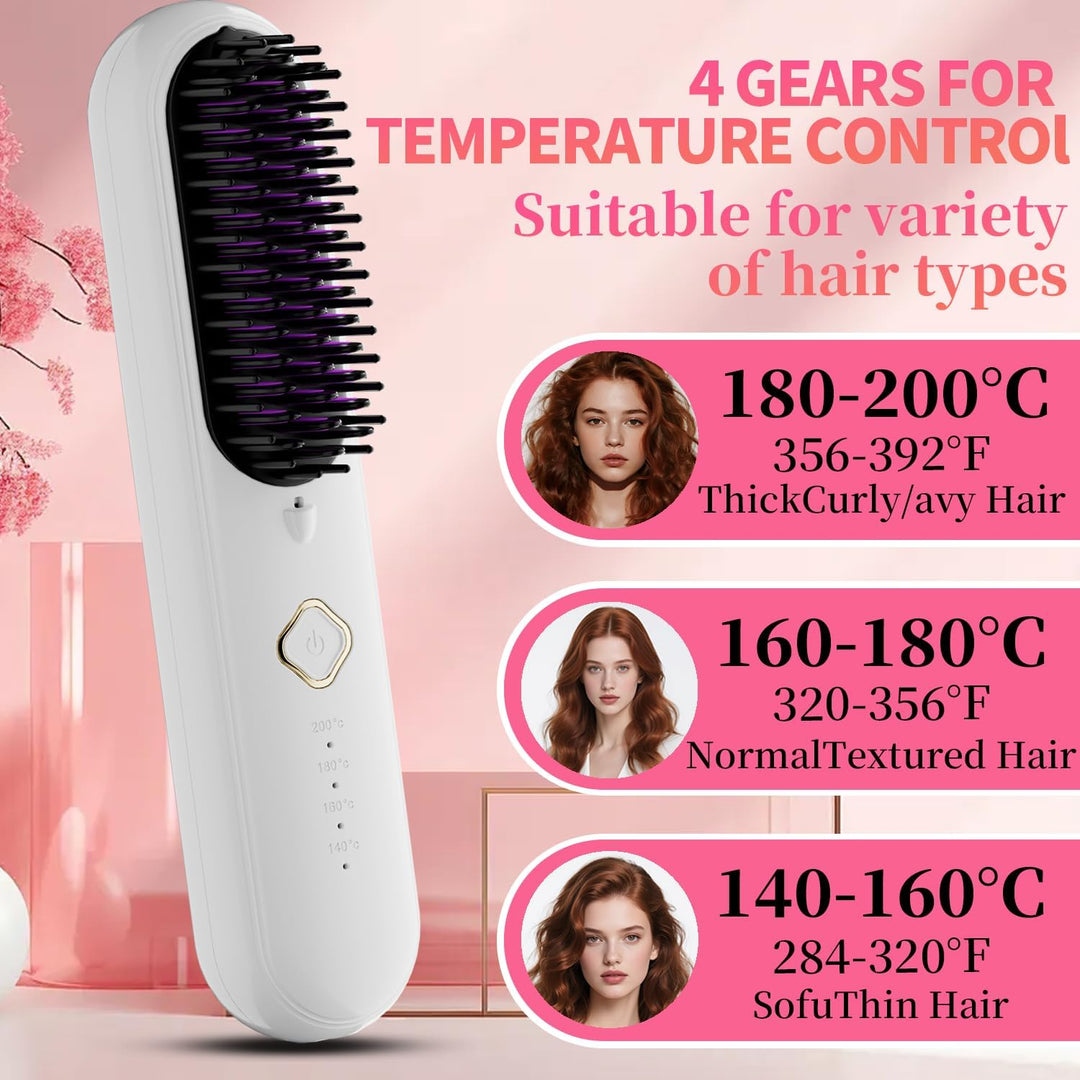 Cepillo alisador de pelo inalámbrico, cepillo alisador portátil par...