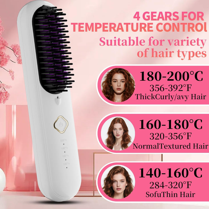 Cepillo alisador de pelo inalámbrico, cepillo alisador portátil par...