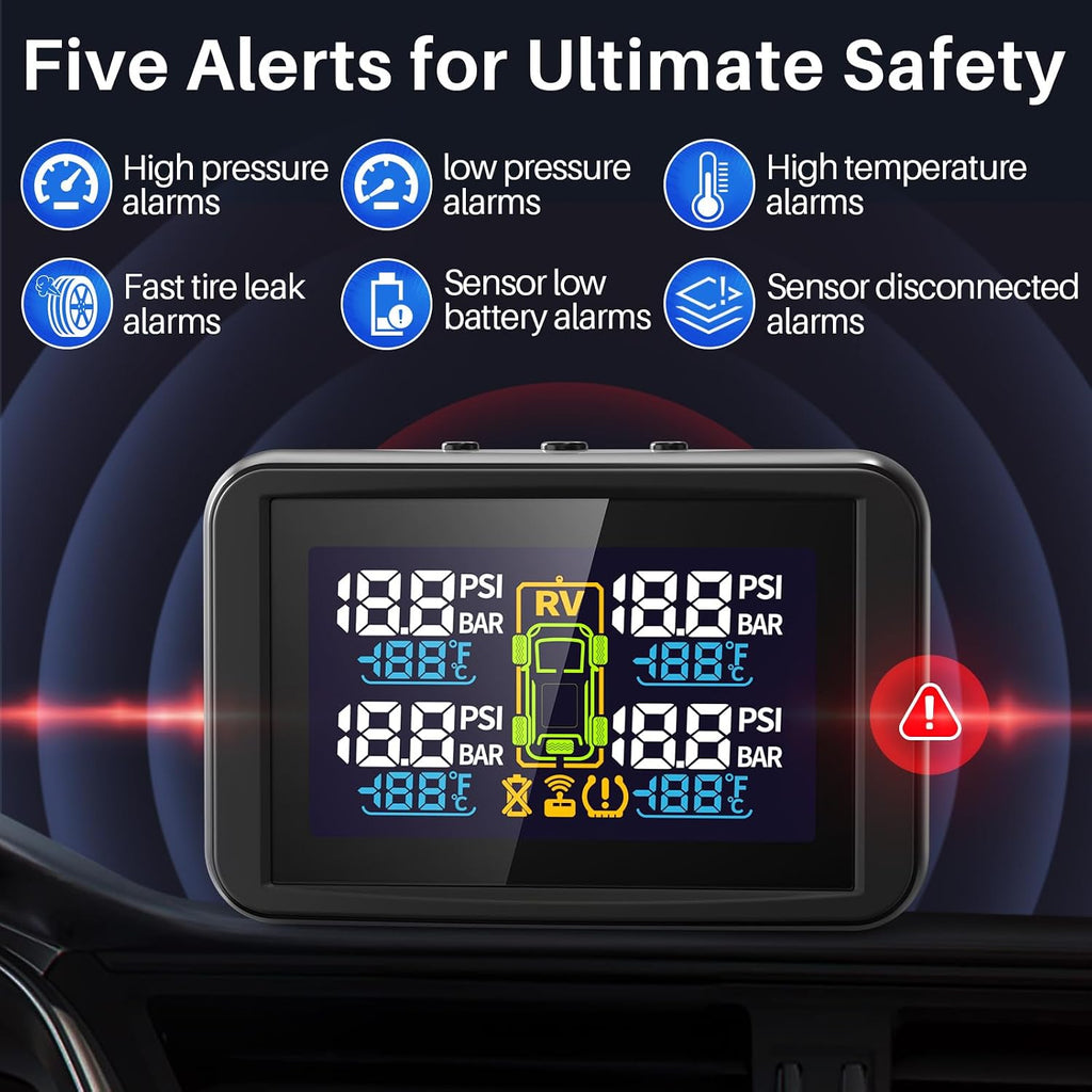 Tymate TM5 RV Sistema de monitoreo de presión de neumáticos, TPMS Set de 4 sensores