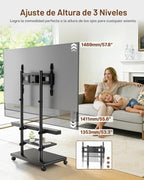 Soporte de TV rodante con soporte de barra de sonido para